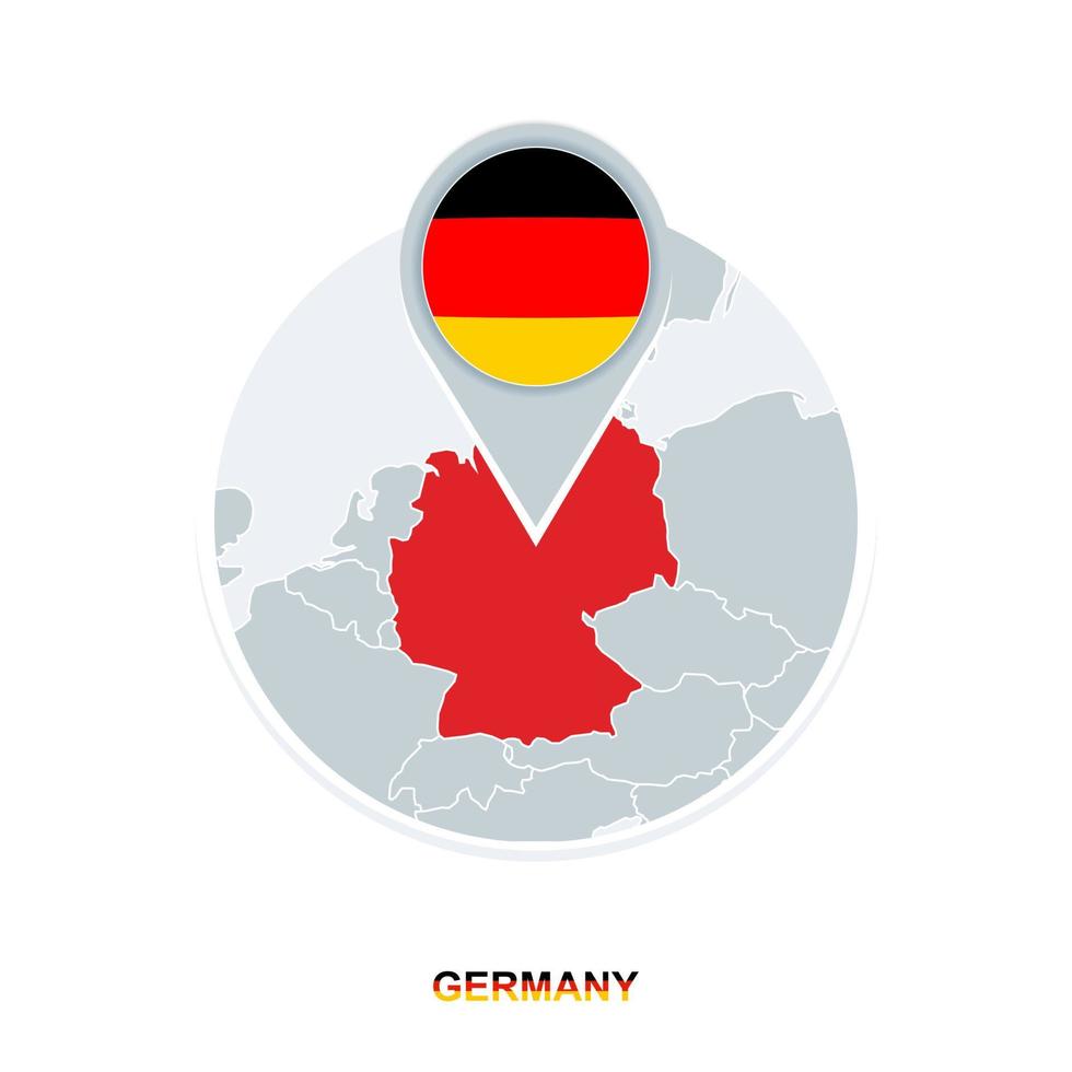 Germany map and flag, vector map icon with highlighted Germany