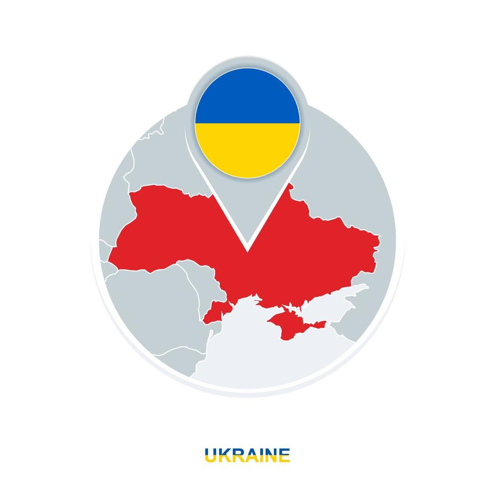 Ukraine map and flag, vector map icon with highlighted Ukraine