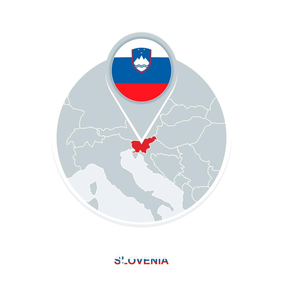 Slovenia map and flag, vector map icon with highlighted Slovenia