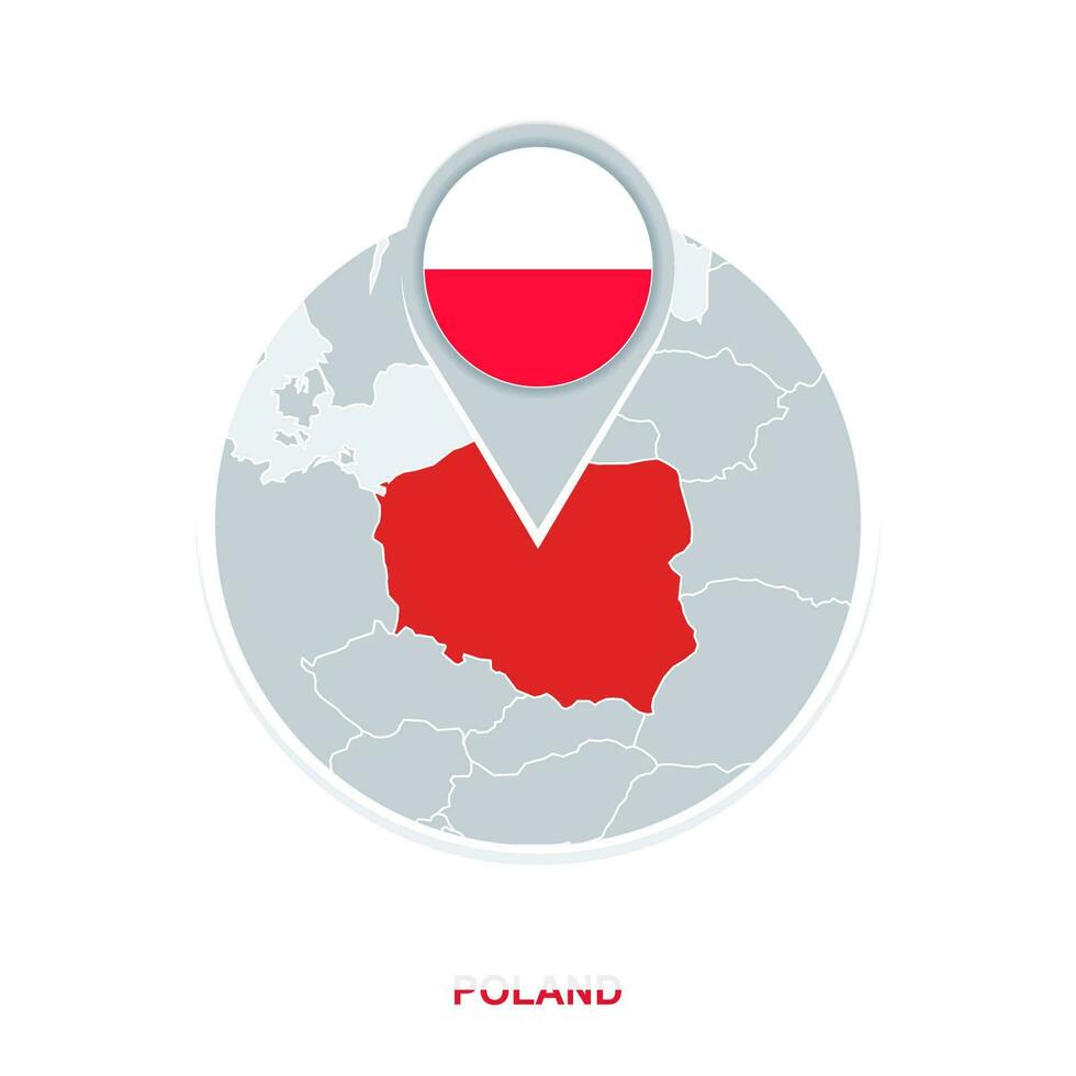 Poland map and flag, vector map icon with highlighted Poland