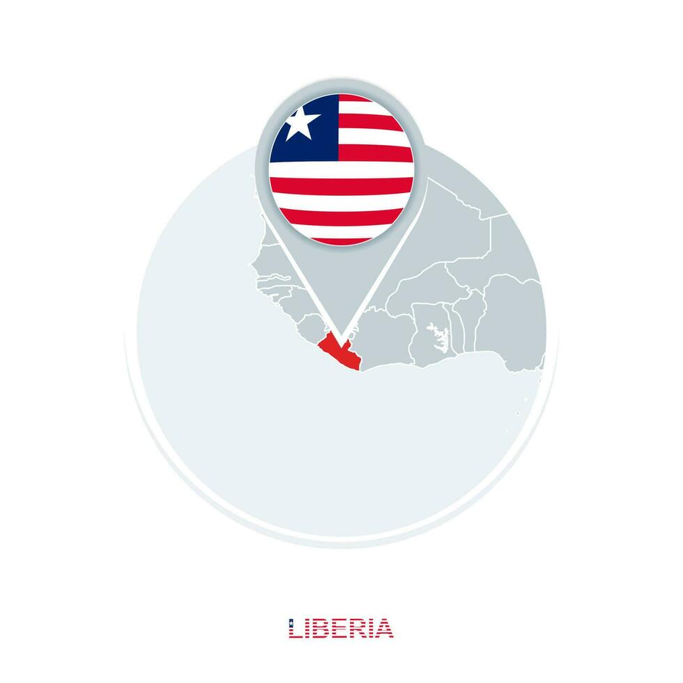 Liberia map and flag, vector map icon with highlighted Liberia