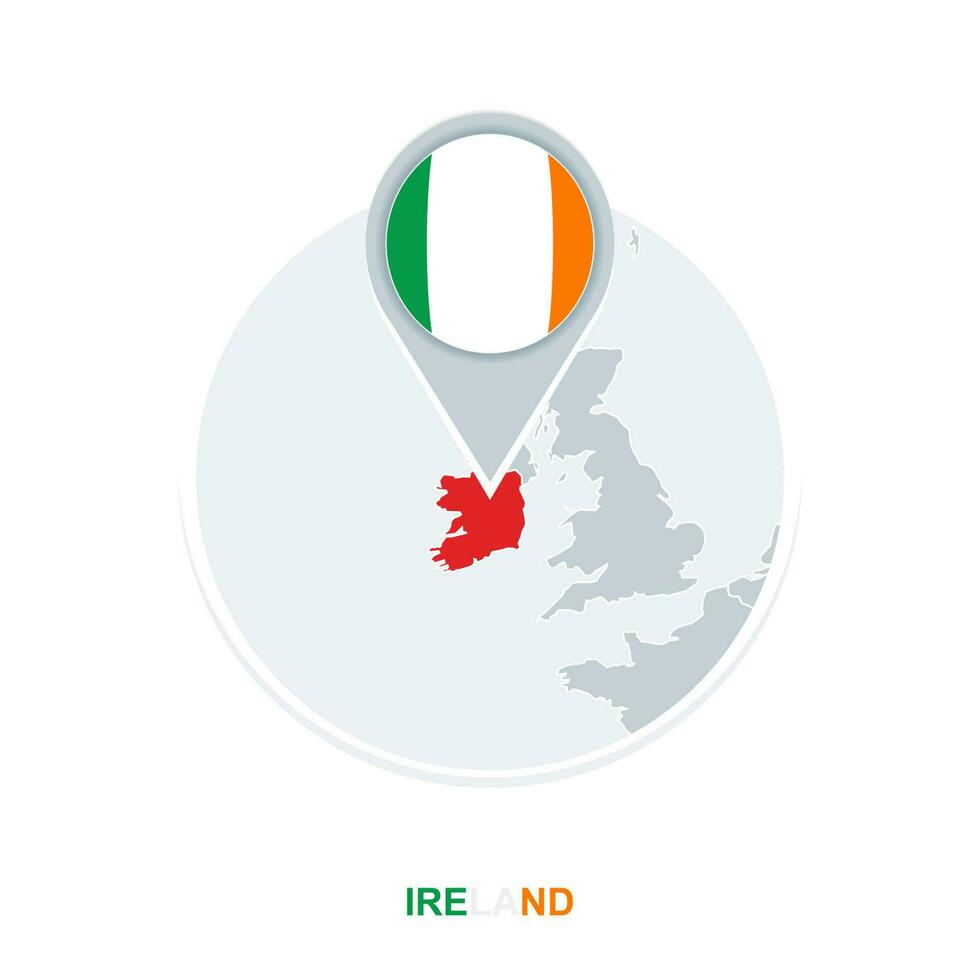 Irlanda mapa y bandera, vector mapa icono con destacado Irlanda