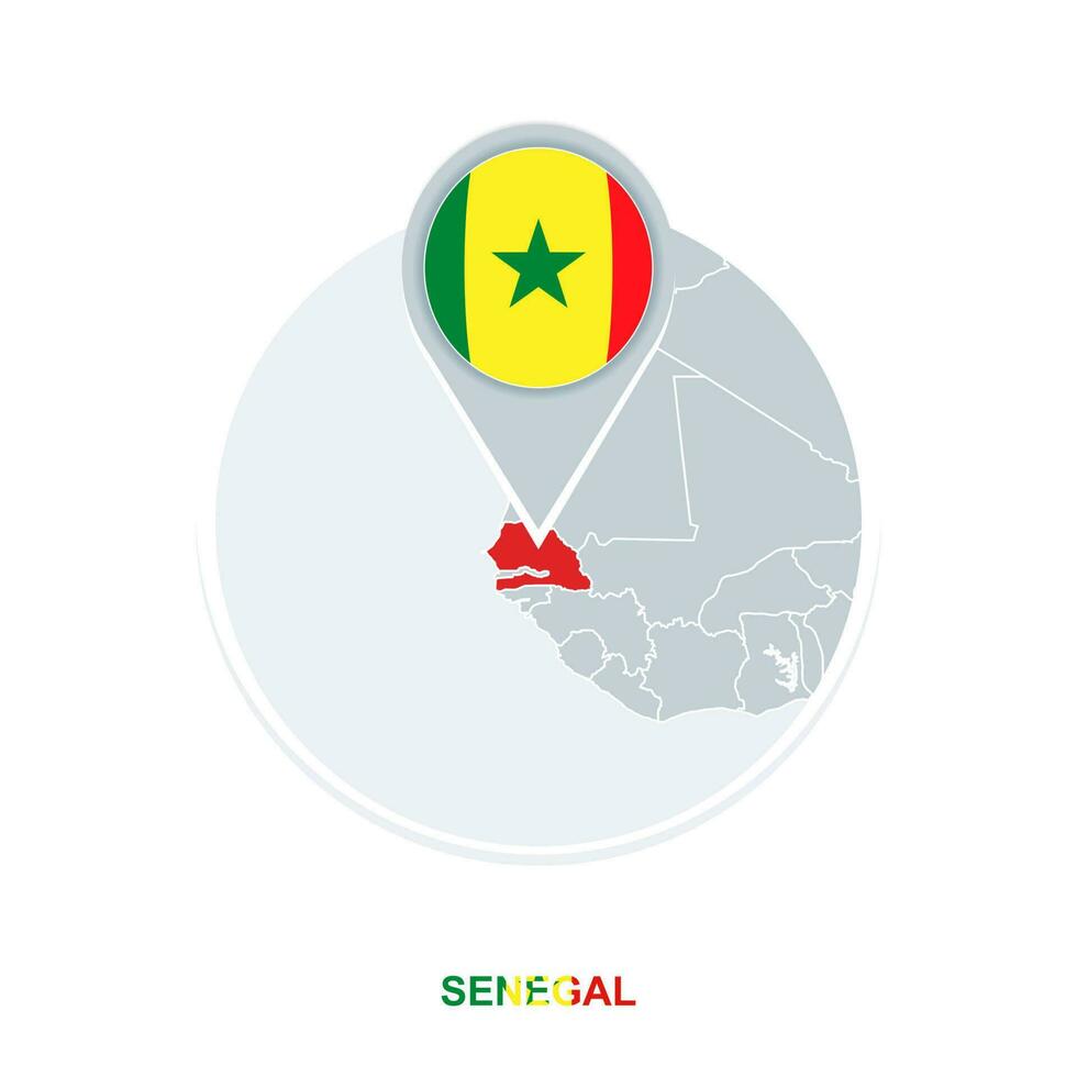 Senegal map and flag, vector map icon with highlighted Senegal