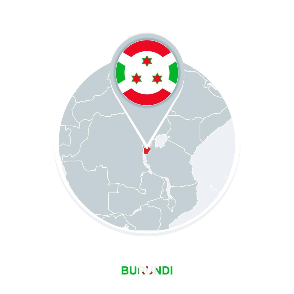 Burundi map and flag, vector map icon with highlighted Burundi