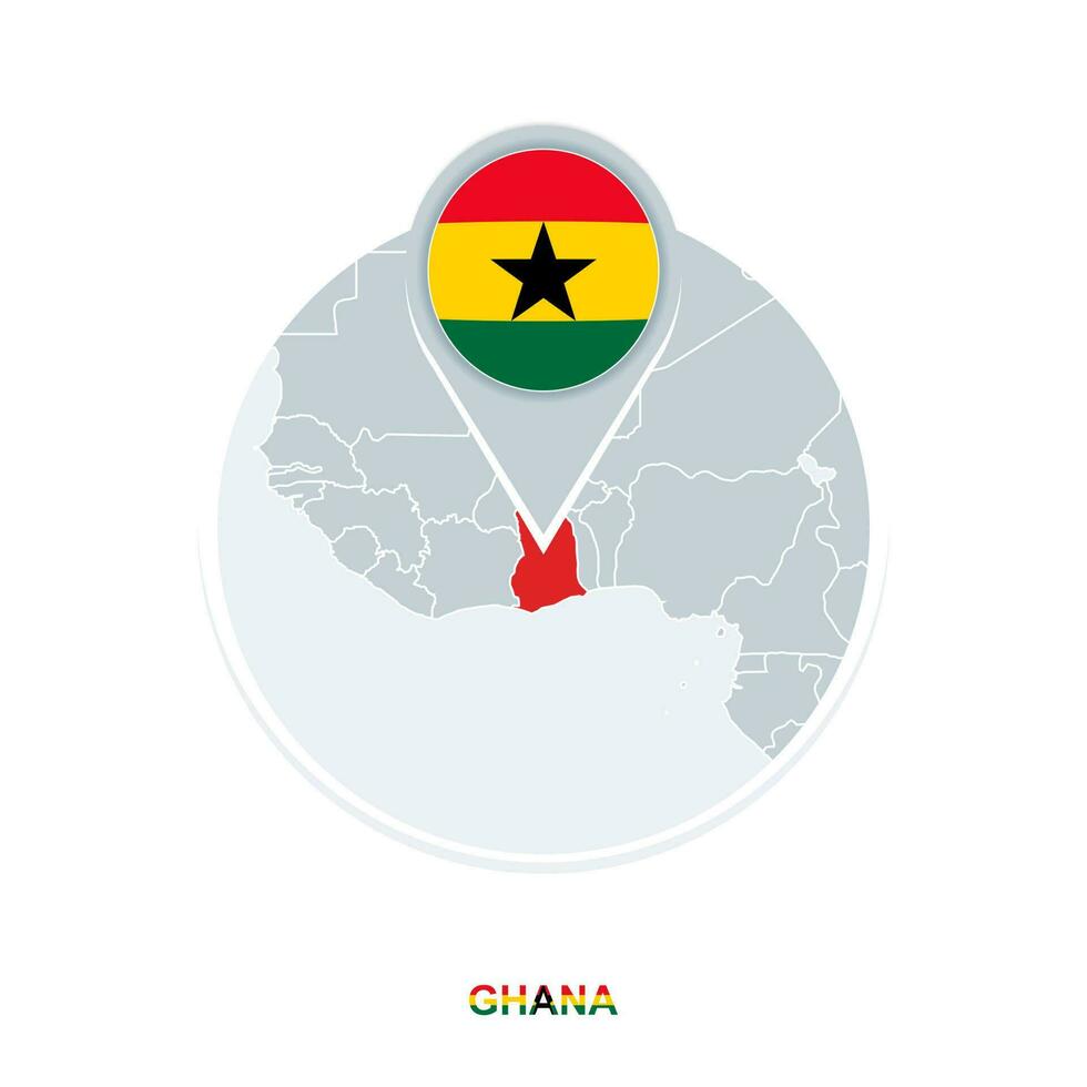 Ghana mapa y bandera, vector mapa icono con destacado Ghana