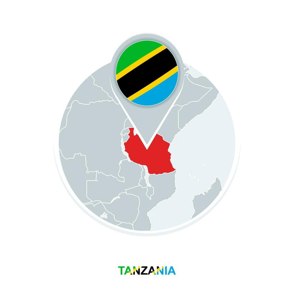 Tanzania mapa y bandera, vector mapa icono con destacado Tanzania