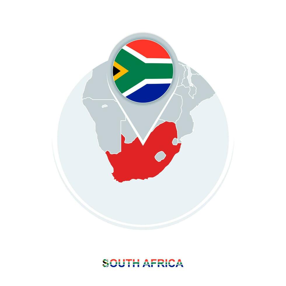 South Africa map and flag, vector map icon with highlighted South Africa