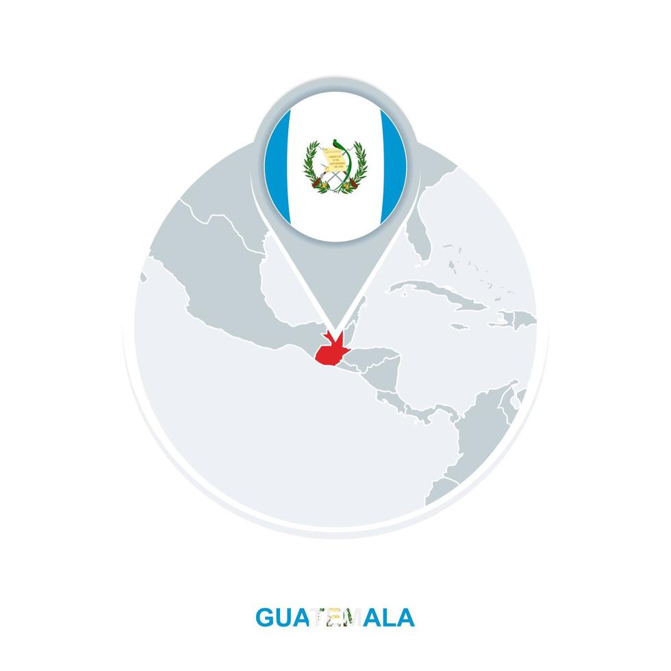 Guatemala map and flag, vector map icon with highlighted Guatemala