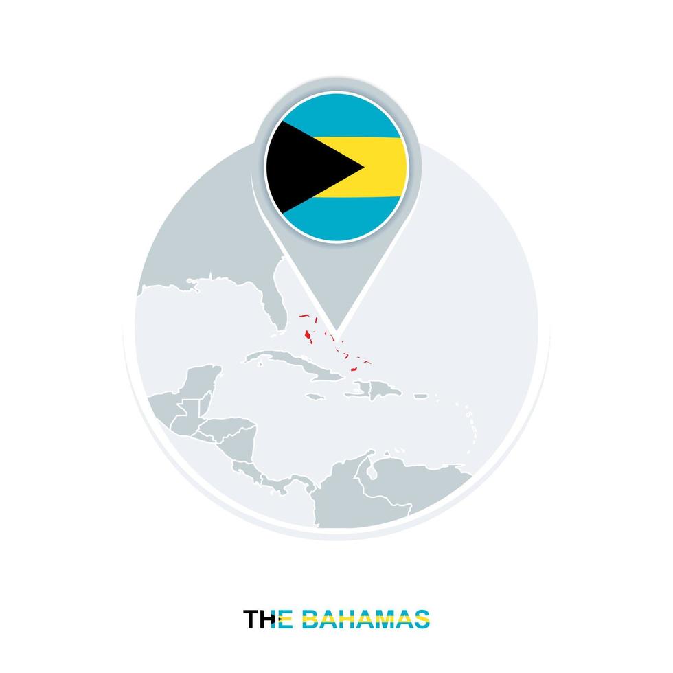 The Bahamas map and flag, vector map icon with highlighted The Bahamas