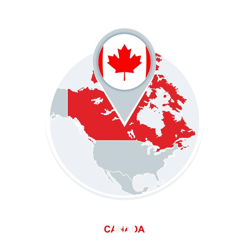 Canada map and flag, vector map icon with highlighted Canada