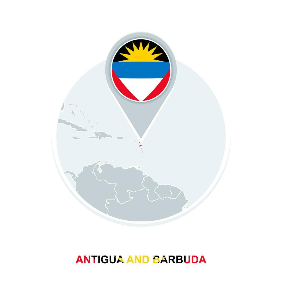 Antigua and Barbuda map and flag, vector map icon with highlighted Antigua and Barbuda