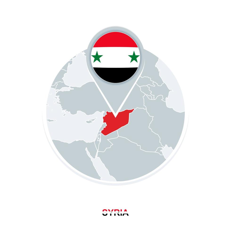 Syria map and flag, vector map icon with highlighted Syria