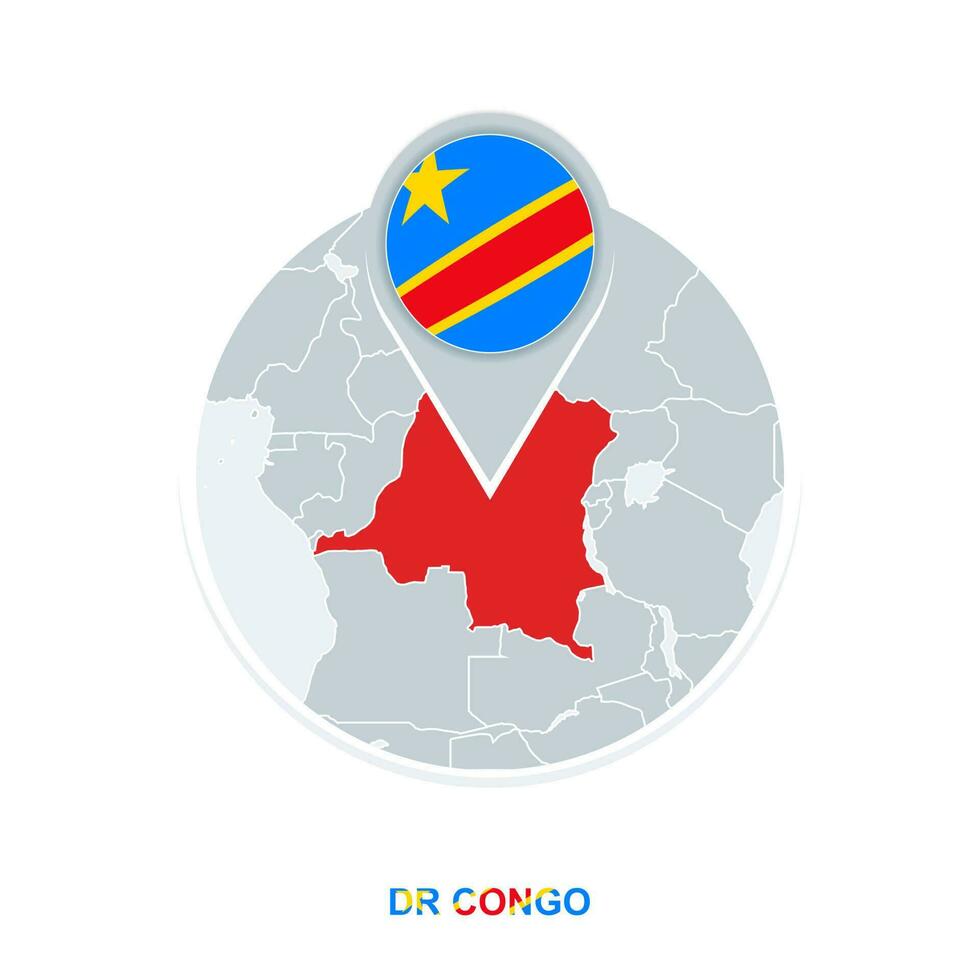 Democratic Republic of the Congo map and flag, vector map icon with highlighted DR Congo