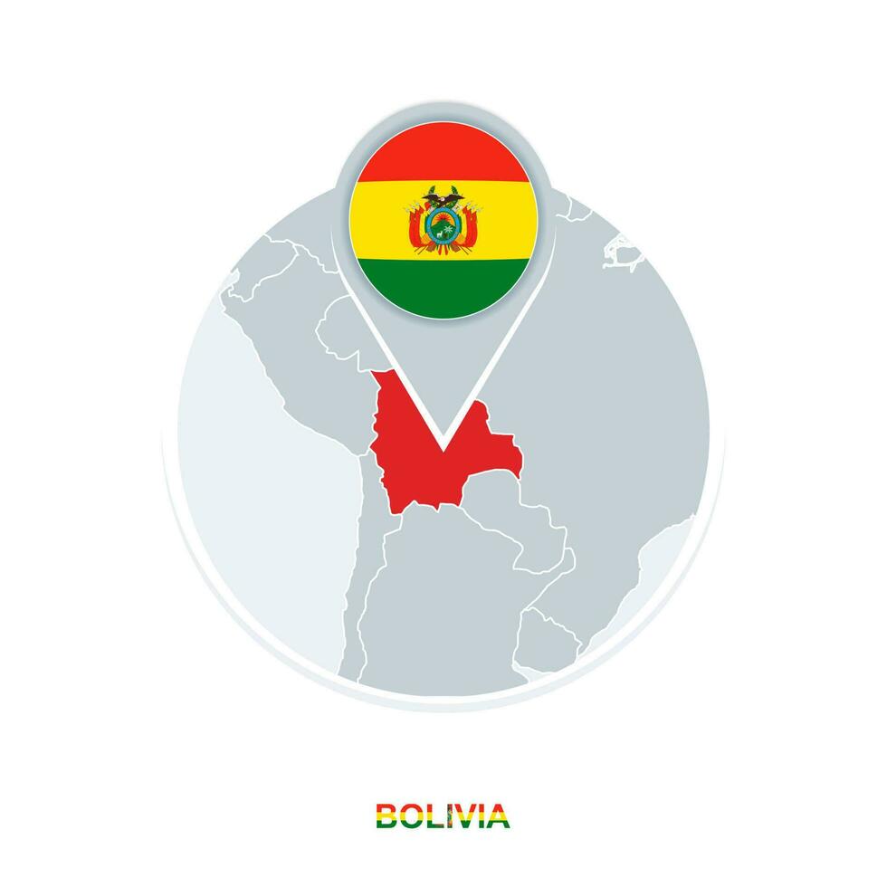 Bolivia map and flag, vector map icon with highlighted Bolivia