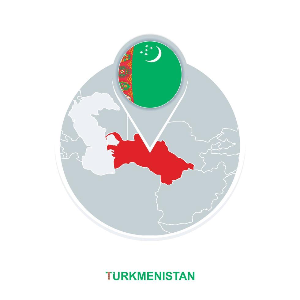 Turkmenistan map and flag, vector map icon with highlighted Turkmenistan