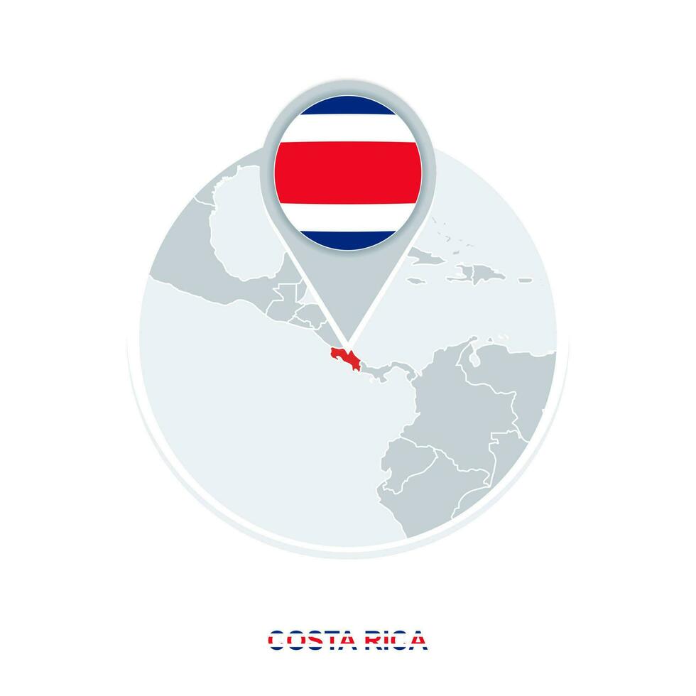 Costa Rica map and flag, vector map icon with highlighted Costa Rica