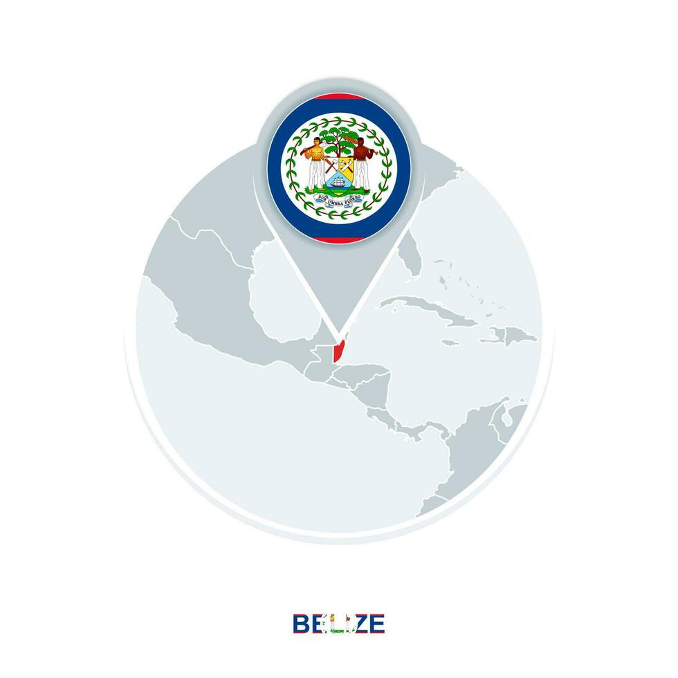 Belize map and flag, vector map icon with highlighted Belize