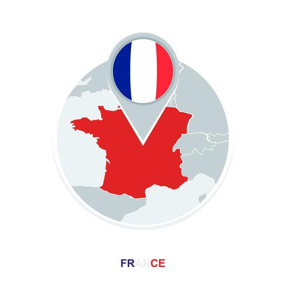 Francia mapa y bandera, vector mapa icono con destacado Francia