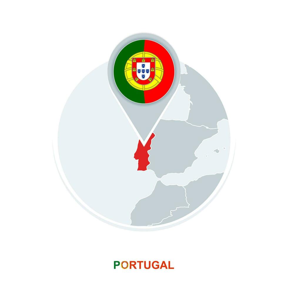 Portugal map and flag, vector map icon with highlighted Portugal