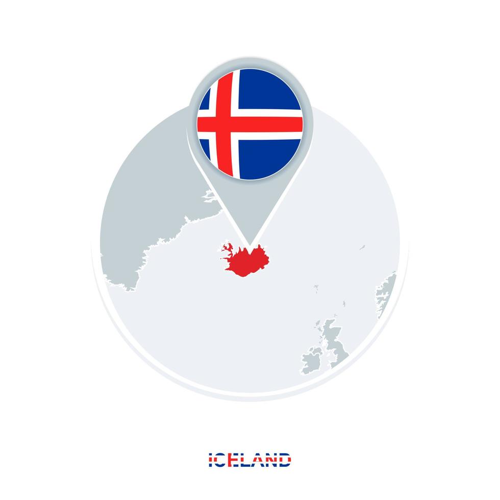 Iceland map and flag, vector map icon with highlighted Iceland