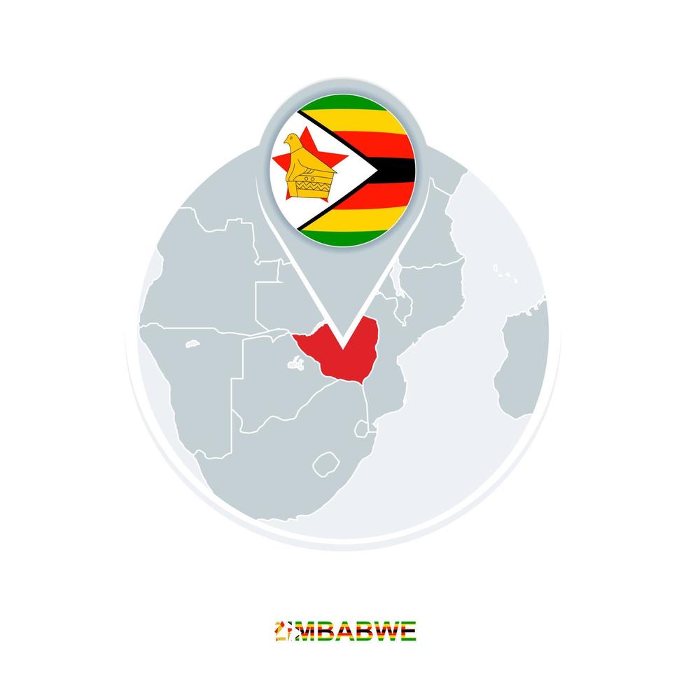 Zimbabwe map and flag, vector map icon with highlighted Zimbabwe