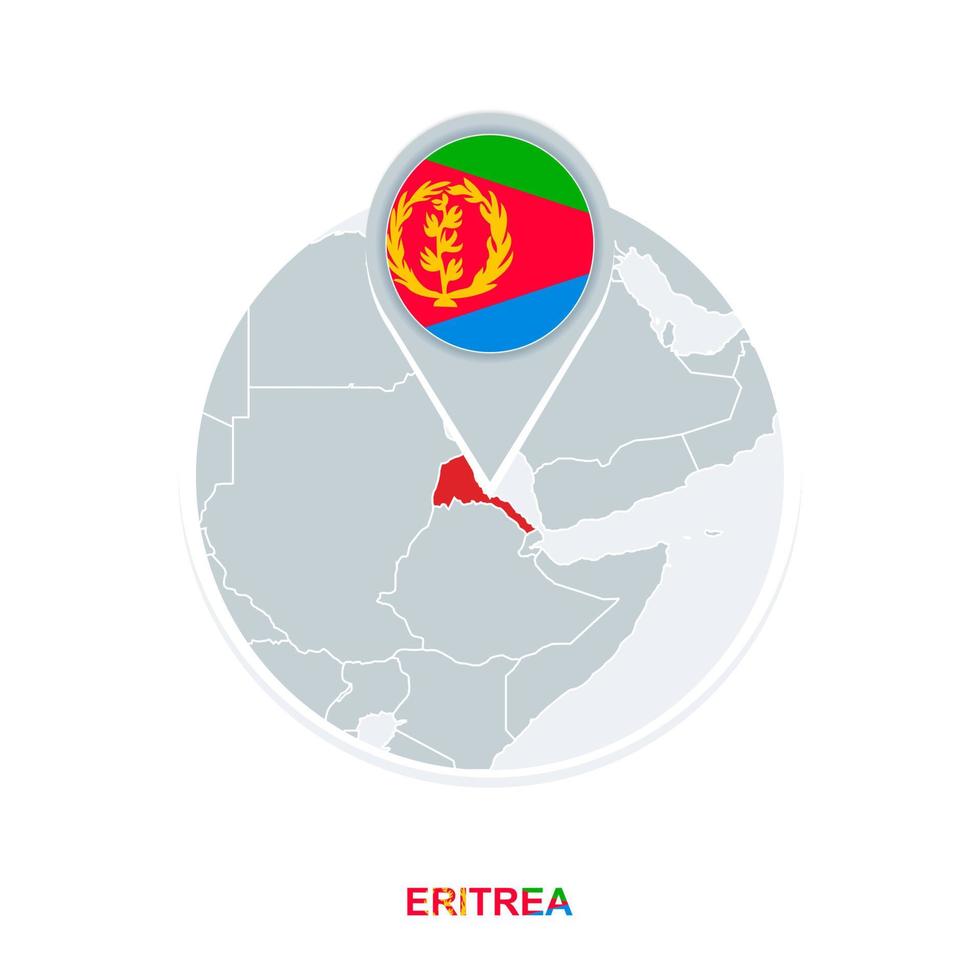 Eritrea map and flag, vector map icon with highlighted Eritrea