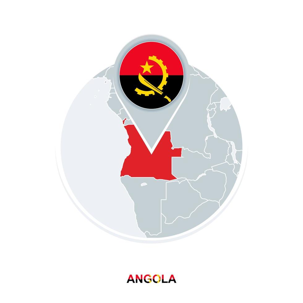Angola map and flag, vector map icon with highlighted Angola