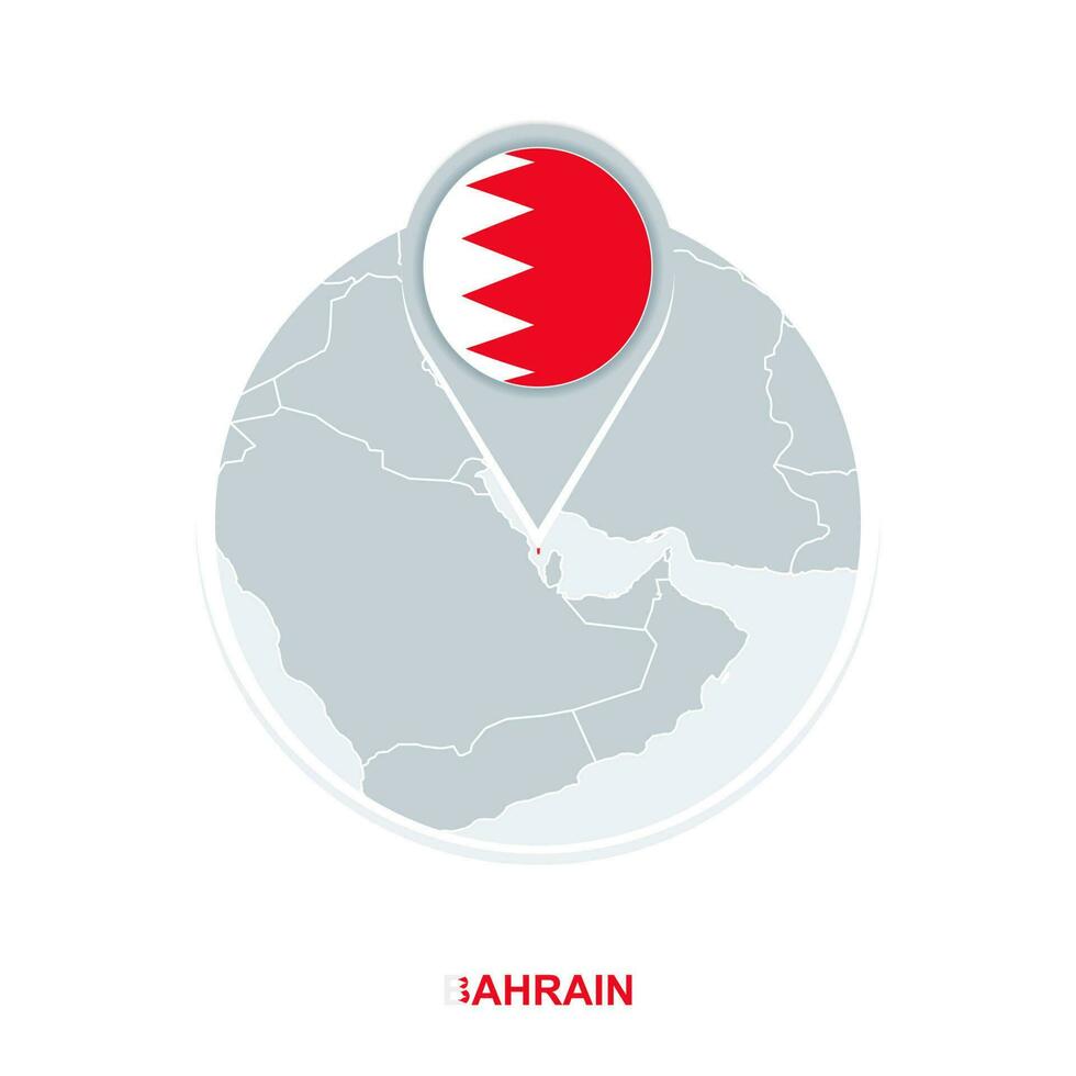 Bahrain map and flag, vector map icon with highlighted Bahrain
