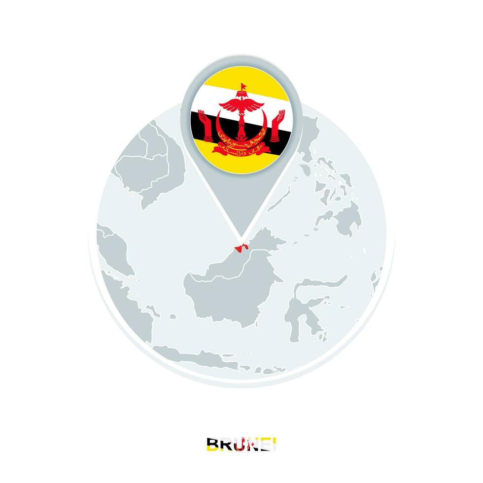 Brunei map and flag, vector map icon with highlighted Brunei