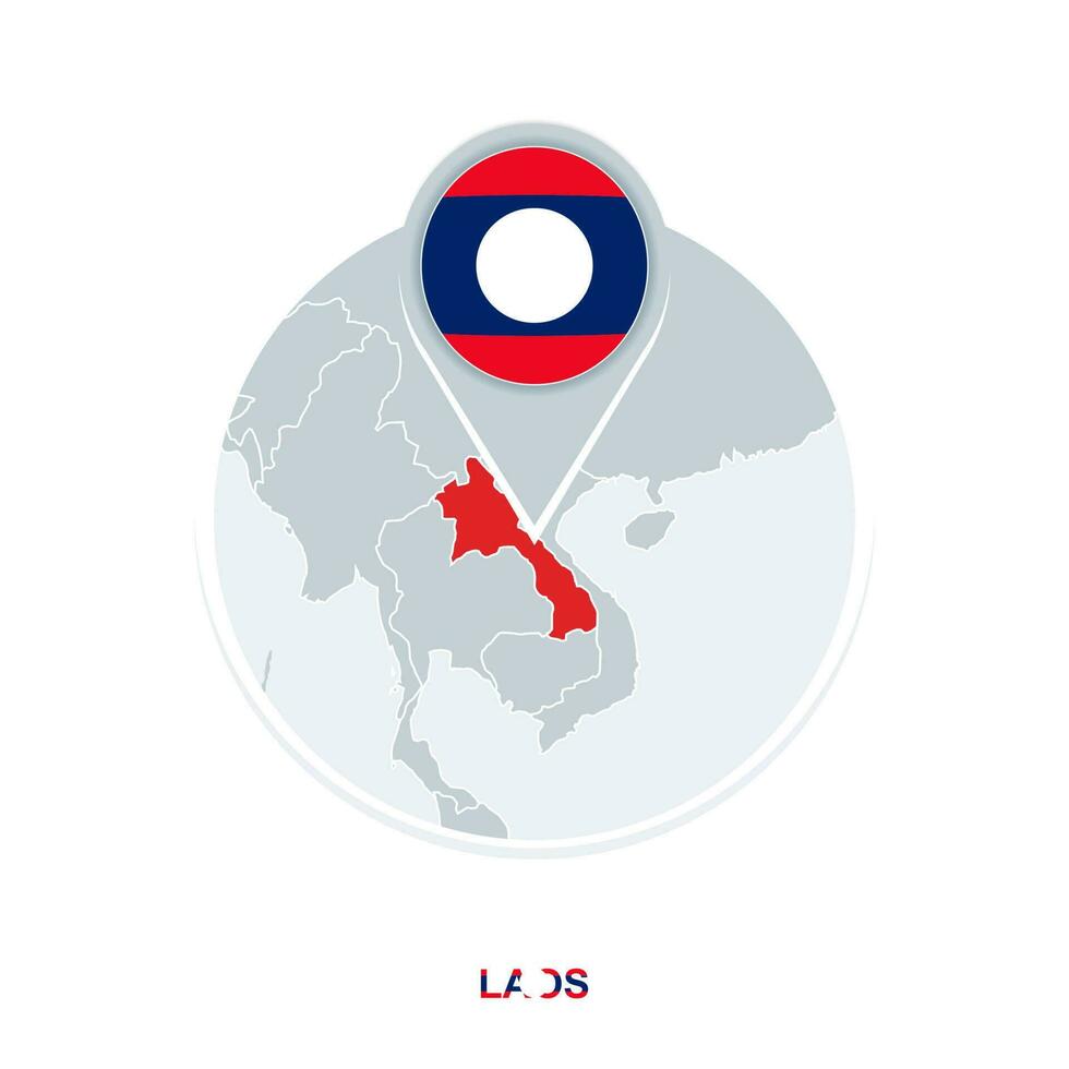 Laos map and flag, vector map icon with highlighted Laos