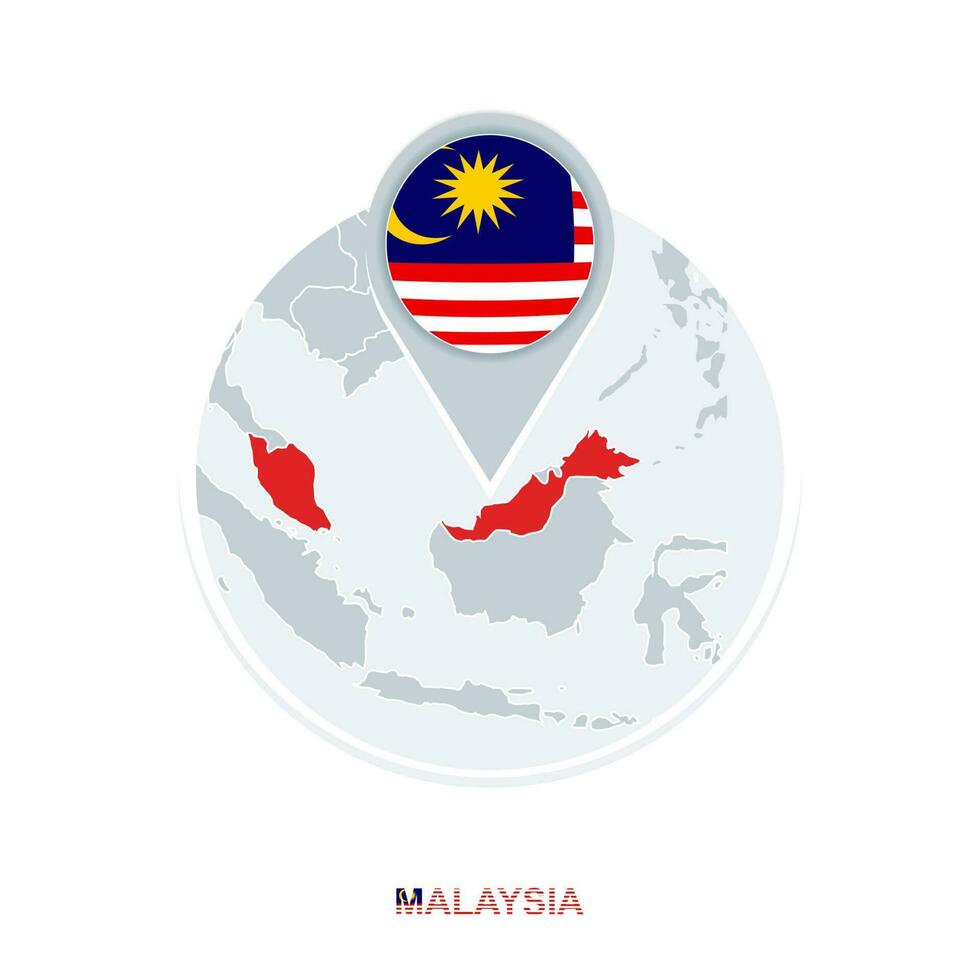Malaysia map and flag, vector map icon with highlighted Malaysia