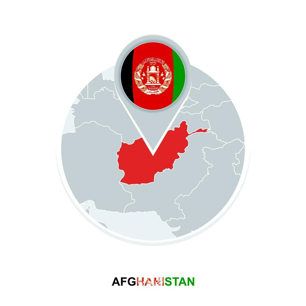 Afghanistan map and flag, vector map icon with highlighted Afghanistan