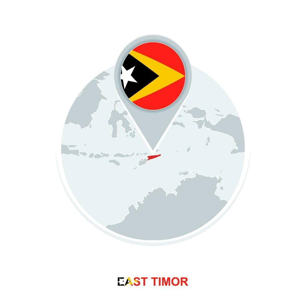 East Timor map and flag, vector map icon with highlighted East Timor