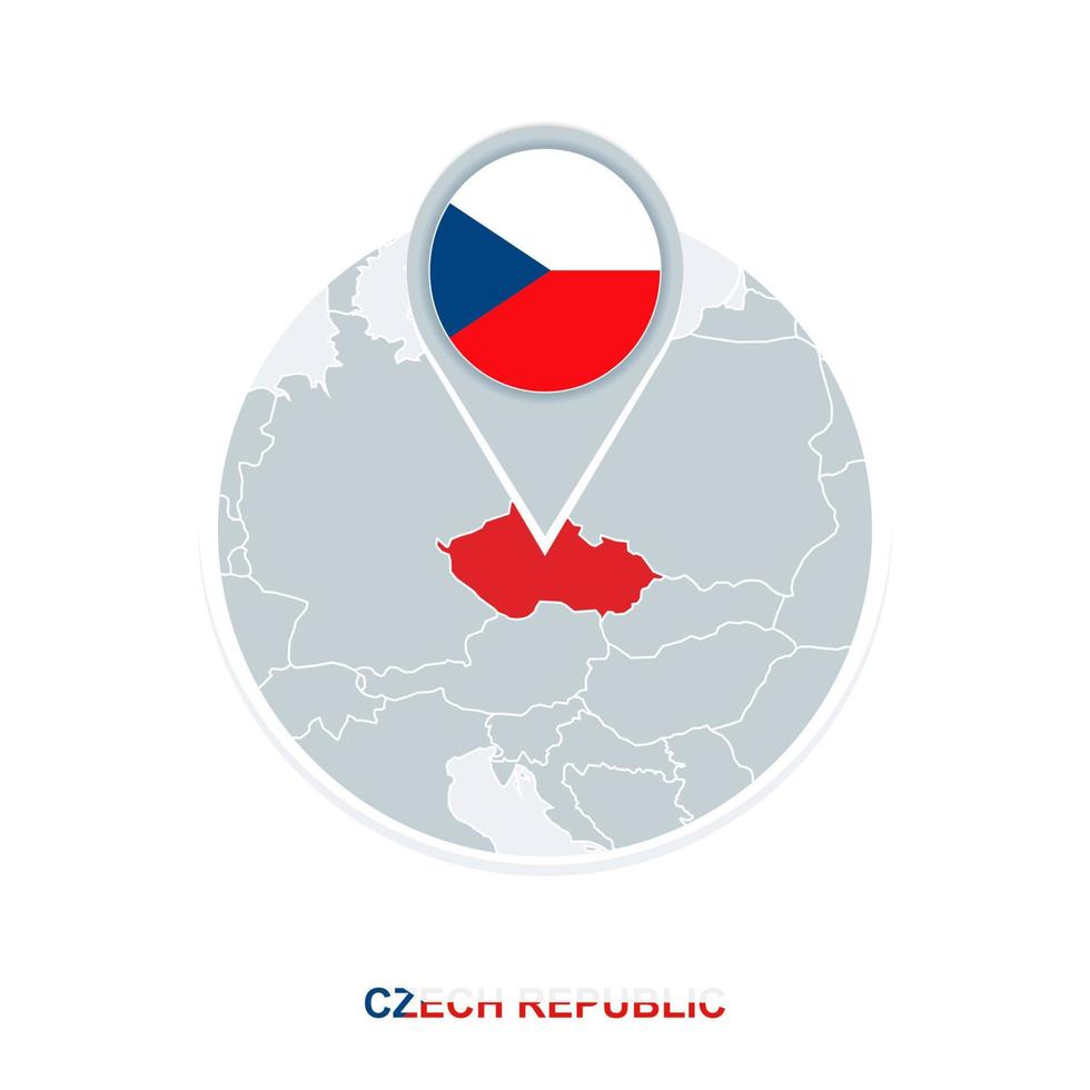 Czech Republicmap and flag, vector map icon with highlighted Czech Republic
