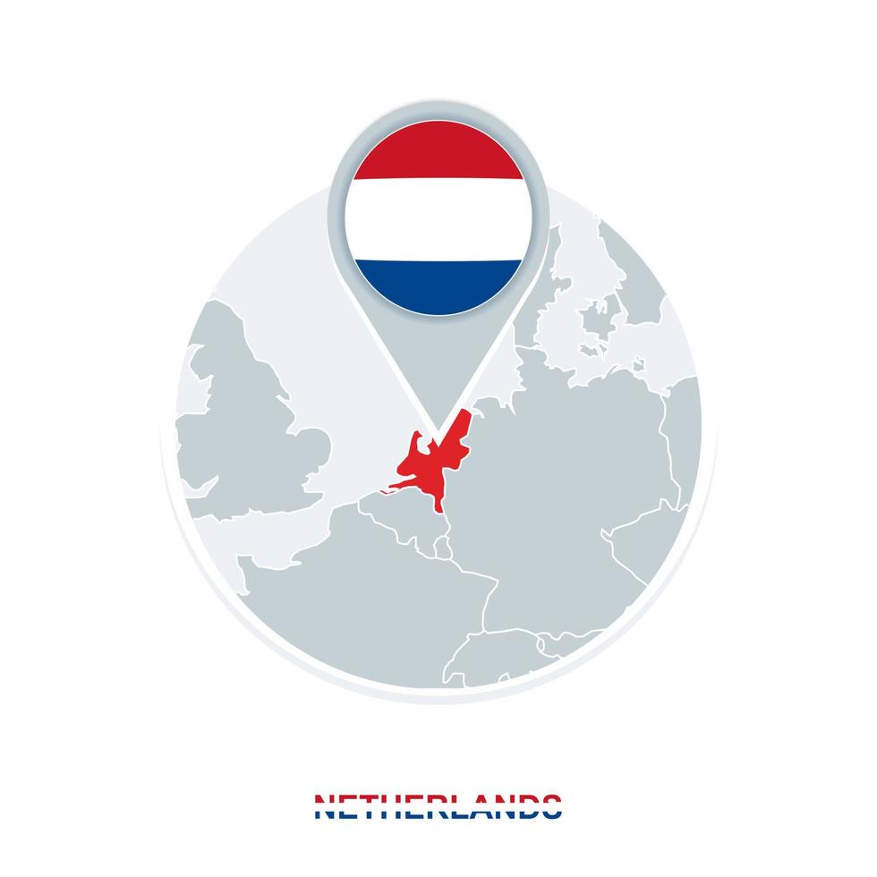 Netherlands map and flag, vector map icon with highlighted Netherlands