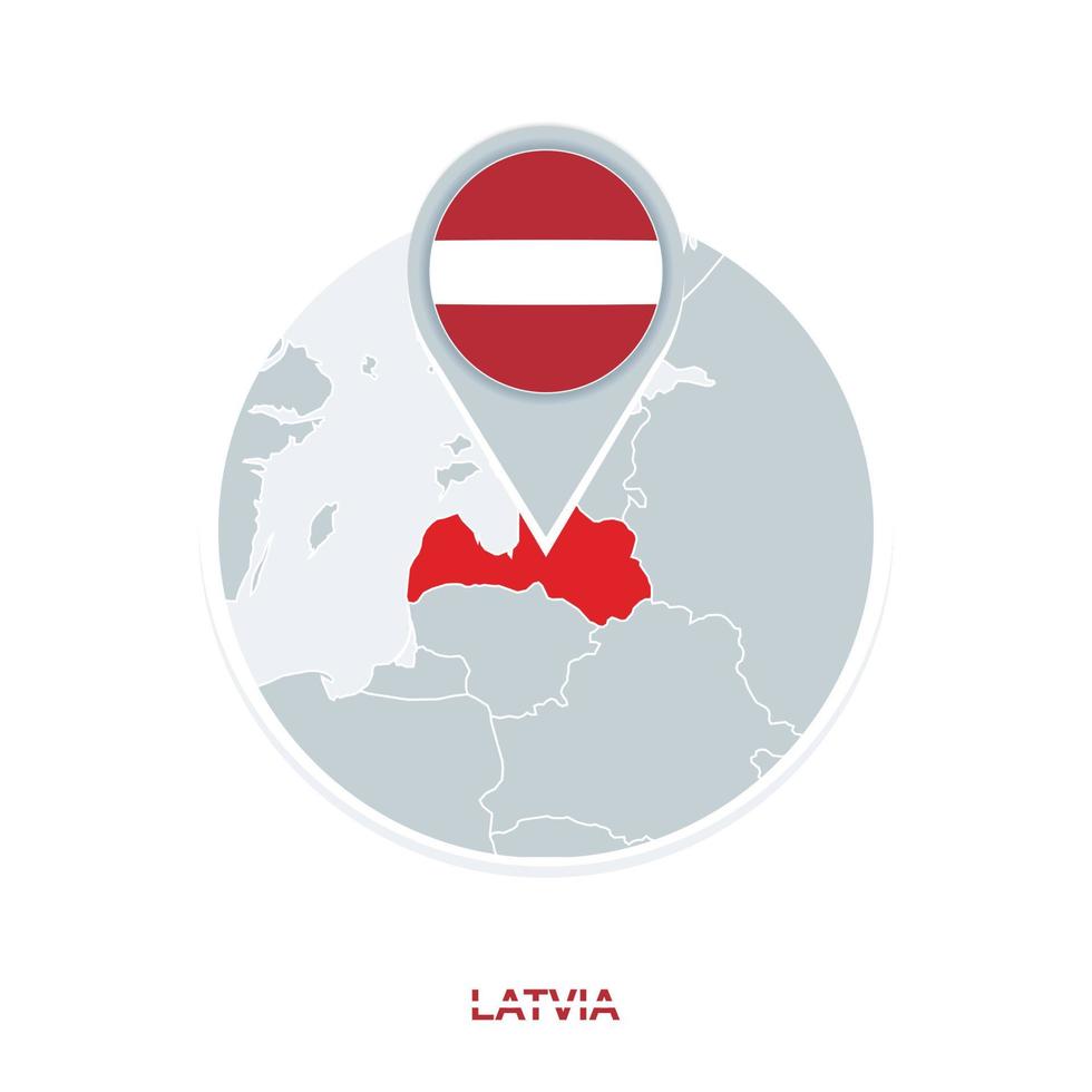 Latvia map and flag, vector map icon with highlighted Latvia