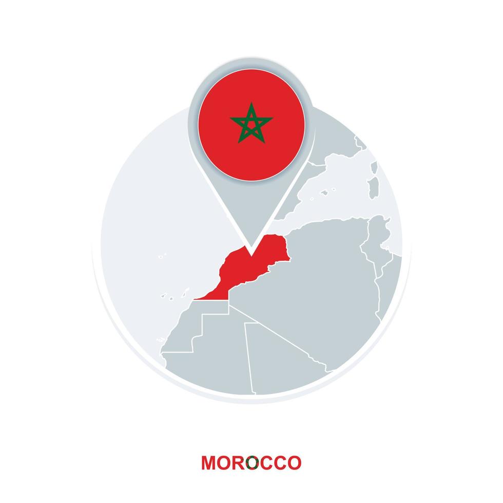 Morocco map and flag, vector map icon with highlighted Morocco