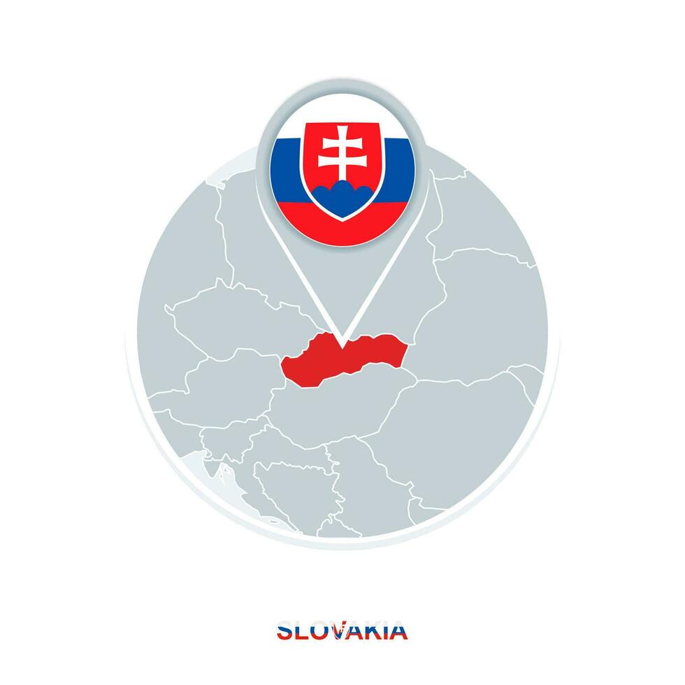 Slovakia map and flag, vector map icon with highlighted Slovakia