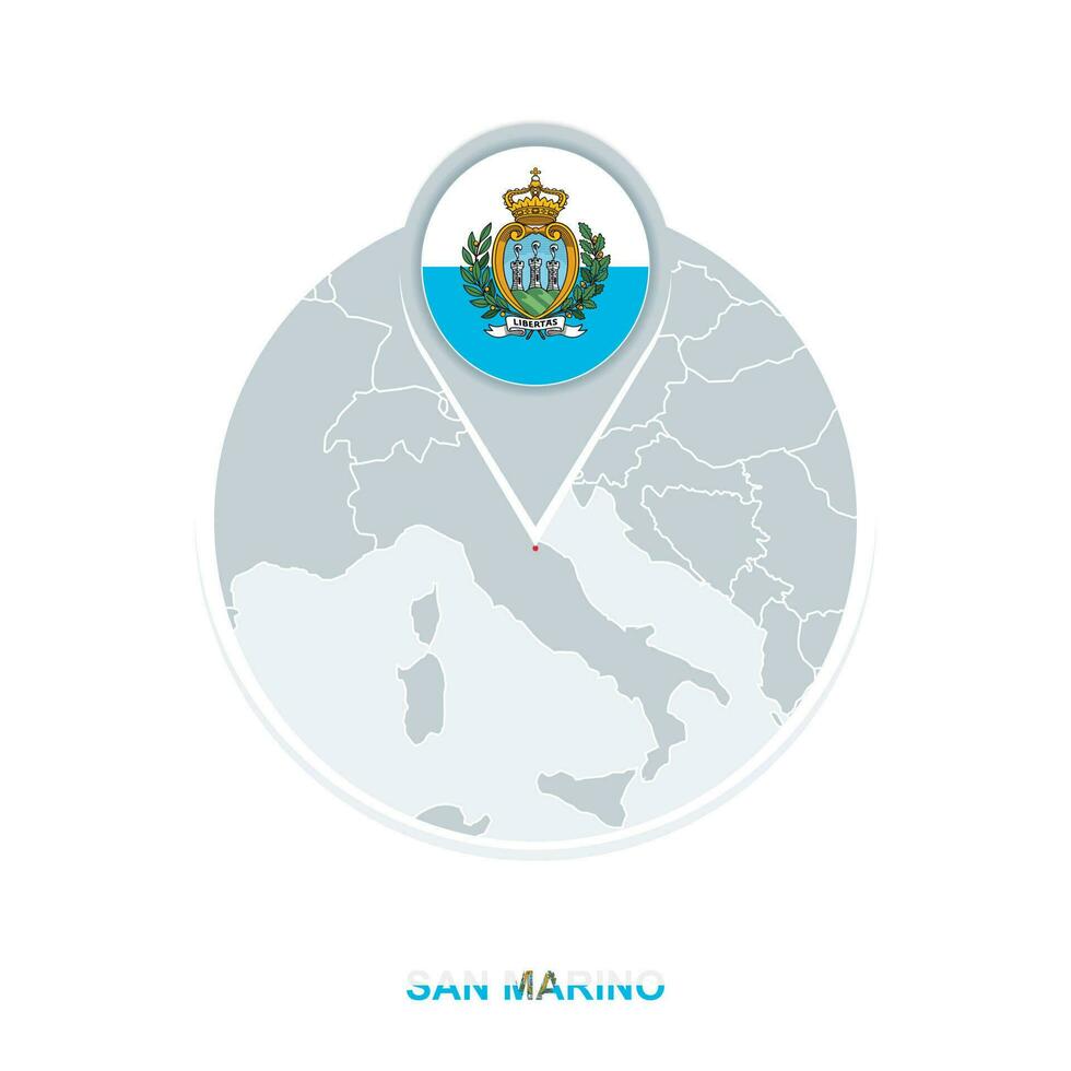 San Marino map and flag, vector map icon with highlighted San Marino