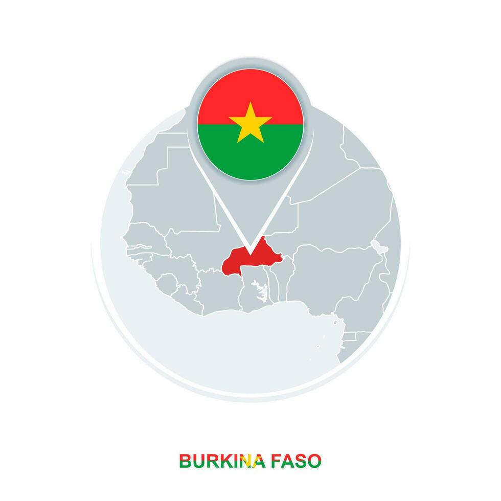 Burkina Faso map and flag, vector map icon with highlighted Burkina Faso