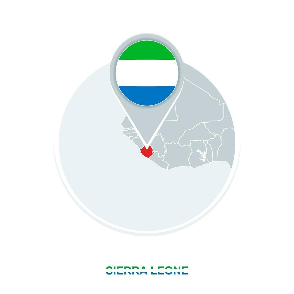 Sierra Leone map and flag, vector map icon with highlighted Sierra Leone