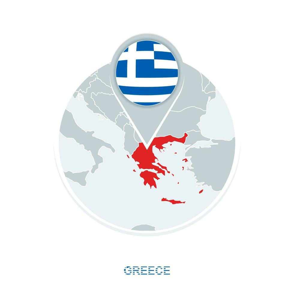 Greece map and flag, vector map icon with highlighted Greece