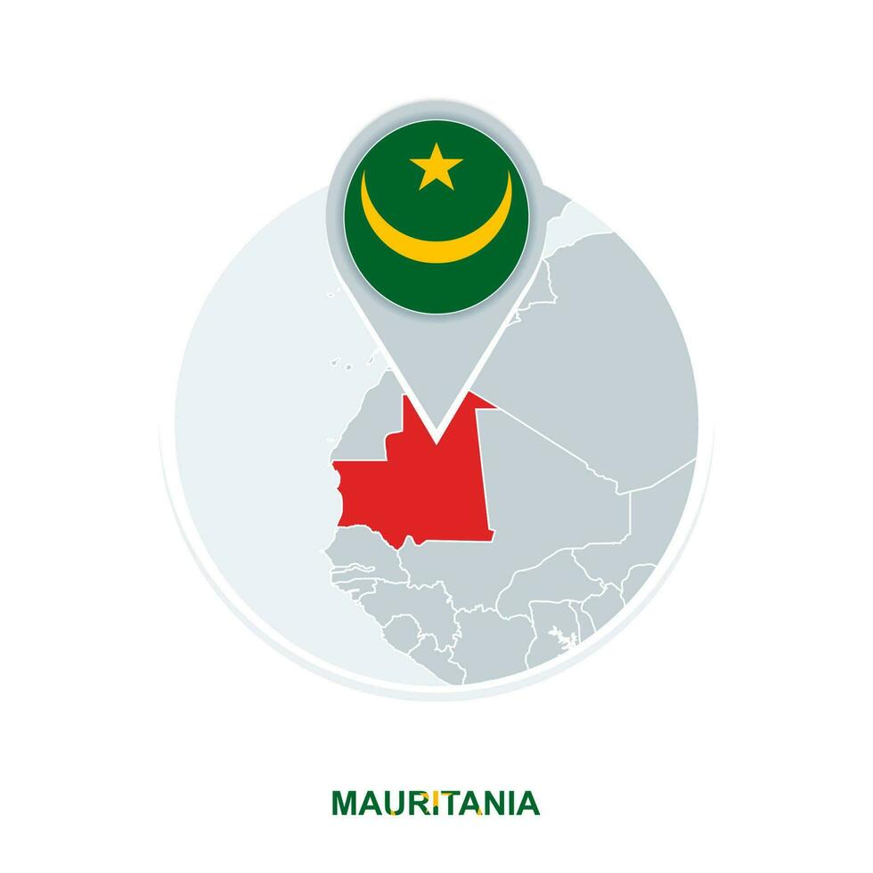 Mauritania mapa y bandera, vector mapa icono con destacado Mauritania