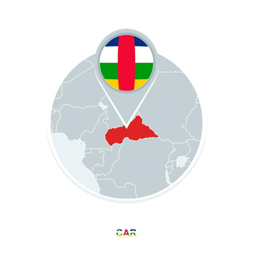 Central African Republic map and flag, vector map icon with highlighted CAR