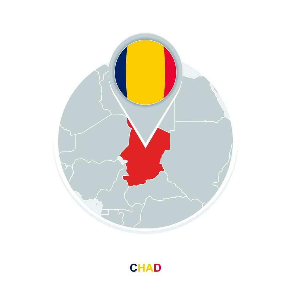 Chad map and flag, vector map icon with highlighted Chad