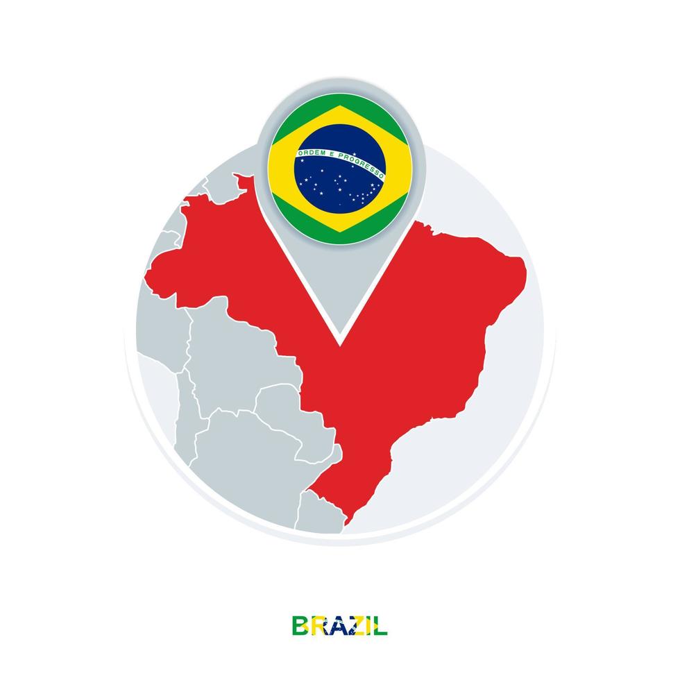 Brazil map and flag, vector map icon with highlighted Brazil