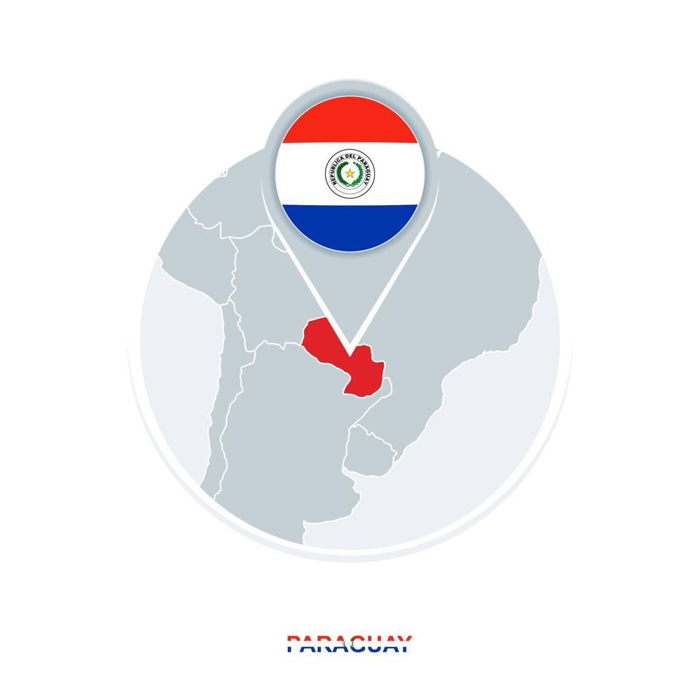 Paraguay map and flag, vector map icon with highlighted Paraguay