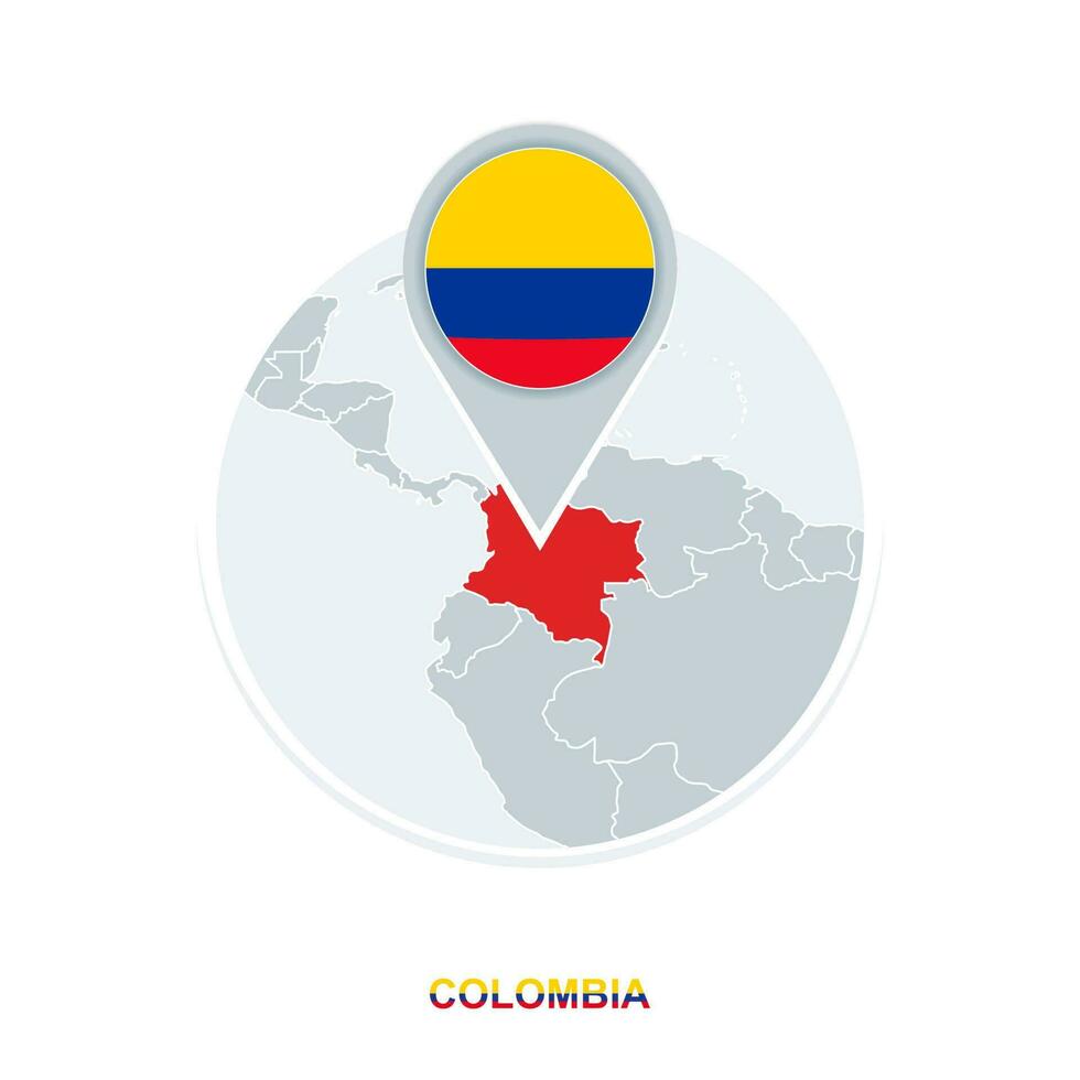 Colombia map and flag, vector map icon with highlighted Colombia