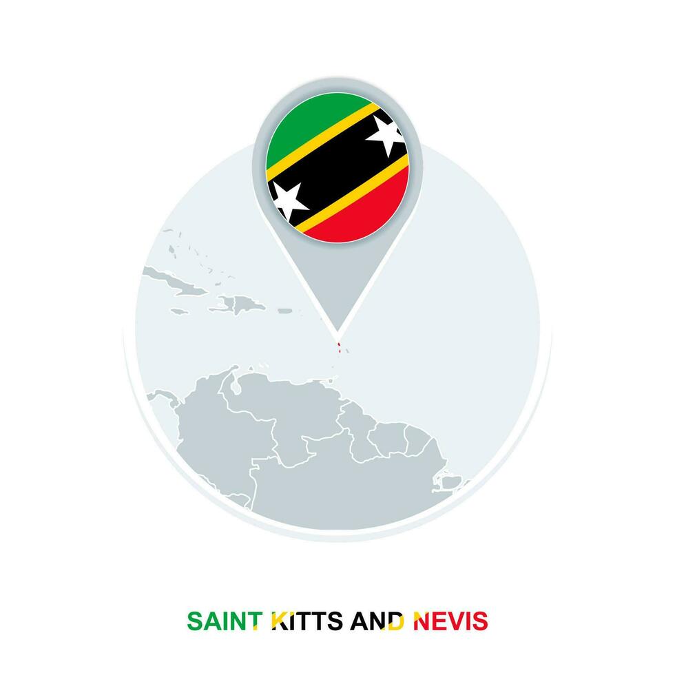 Saint Kitts and Nevis map and flag, vector map icon with highlighted Saint Kitts and Nevis