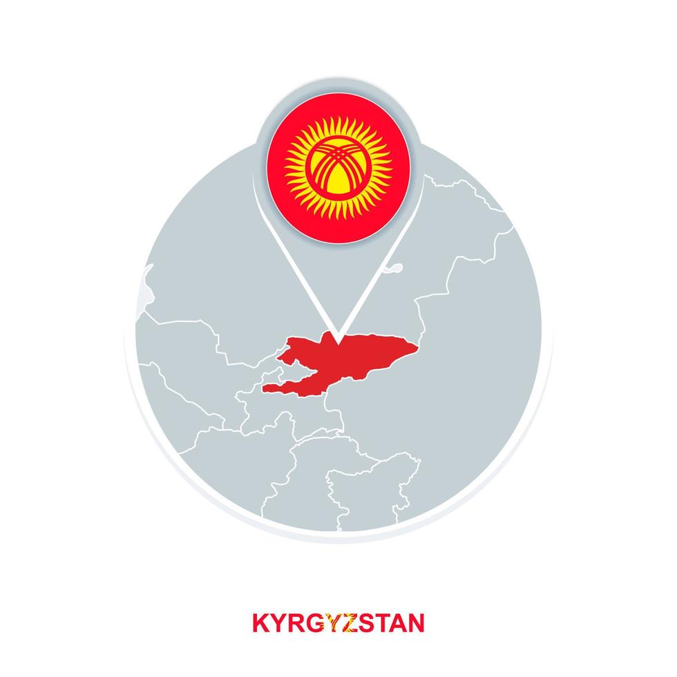 Kyrgyzstan map and flag, vector map icon with highlighted Kyrgyzstan